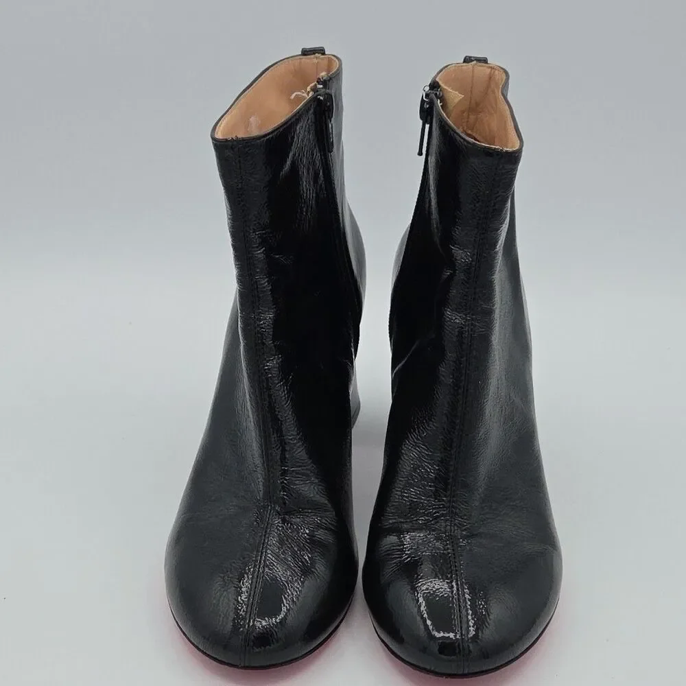 Pinko Womens Size 9 EU 39 Ankle Boots Black Patent Leather Square Heel Side Zip